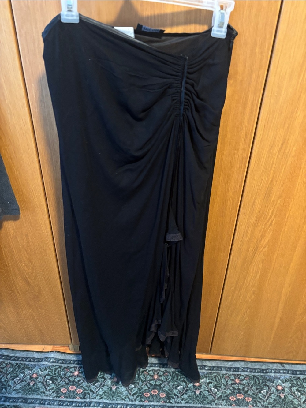 Rene Lezard Black Asymmetrical Ruched Maxi Skirt